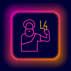 Poster - Glowing neon line Zeus icon isolated on black background. Greek god. God of Lightning. Colorful outline concept. Vector