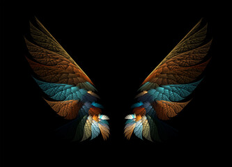 Beautiful fractal wings on a black isolated background