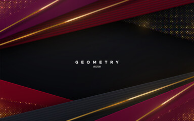 Poster - Abstract black and red background with golden stripes and shimmering glitters.