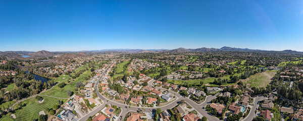 Wall Mural - Panoramic aerial view of residential houses community in San Diego, South California, USA.