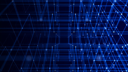 Poster - Blockchain technology. Abstract digital background of points and lines. Glowing plexus. Big data. Network or connection. Science background. 3d rendering