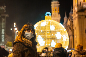 Christmas in the city of Zaragoza in Aragon, Spain, decoration in the Basilica of Our Lady of the Pillar.