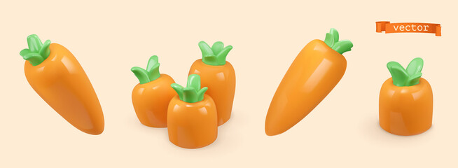 Wall Mural - Carrot 3d render vector icon set. Easter decorations