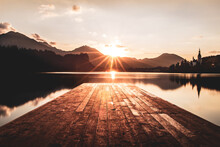 Sunrise In Lake Bled In Slovenia