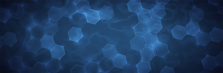 Aufkleber - Futuristic Hexagon background. Blue Hexagonal pattern. Modern vector illustration