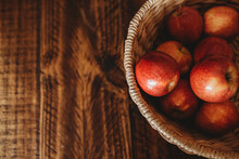 Bowl Of Apples On Wood Table