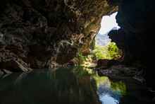 Lake Inside Of Limestone Cave In Laos