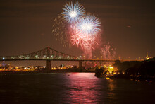 Fireworks Above Bridge In Canadian City