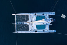 Aerial View Of White Catamaran In The Sea