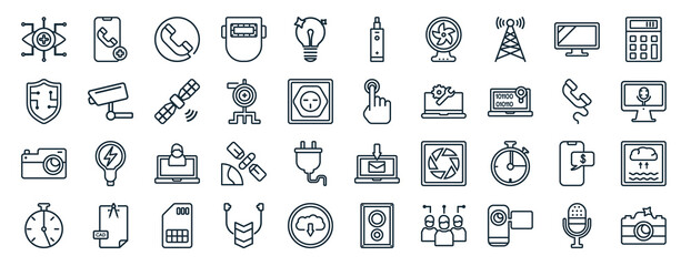 Poster - set of 40 flat technology web icons in line style such as add call, safe shield protection, photogra