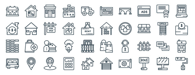 Poster - set of 40 flat real estate web icons in line style such as tenant, property, wall, bedroom, office b