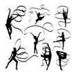 Silhouettes of gymnastics rhythmic performs with ribbon. Good use for symbol, logo, mascot, icon, sign, or any design you want.