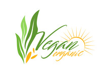 Letter V For Vegan Vegetable Vegetarian Veggie, Check Mark Tips Logo Design With Natural Plant Leaf And Sun

