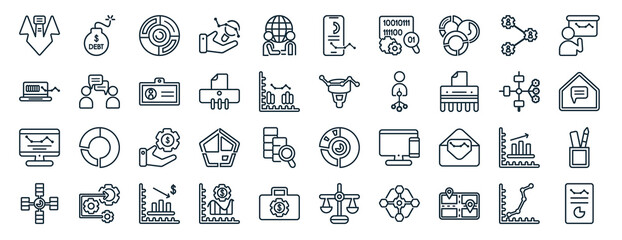 Poster - set of 40 flat business and analytics web icons in line style such as debt, laptop profits graphics,