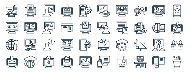 Wall Mural - set of 40 flat e learning and education web icons in line style such as video tutorial, qa, links, d