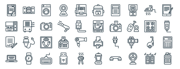 Poster - set of 40 flat electronic devices web icons in line style such as stereo, computer, electronic, lapt