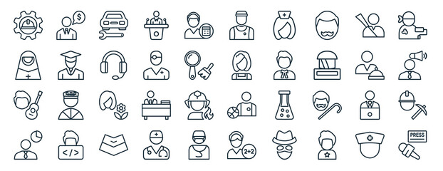Poster - set of 40 flat professions web icons in line style such as financial advisor, nun, musician, statist