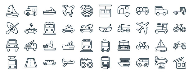 Poster - set of 40 flat transportation web icons in line style such as camper car, kayak, off road, tramway, 