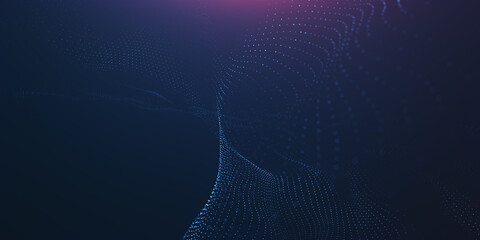 Abstract colorful digital particles wave with bokeh and light background, 3d render wave line dot background, line wave light glowing effect particular background.	
