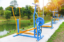 Outdoors Gym Playground Equipment In The Public Garden, Outdoor Fitness Equipment In The Park