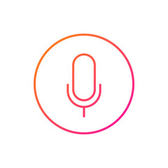 Poster - Microphone thin line icon, voice assistant and control sign isolated. Vector hi tech ai artificial intelligence speech recognition technology. Music and speech activation, sound on or off symbol