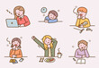 © MINIWIDE - People with sleepy expressions in various situations. flat design style vector illustration.
