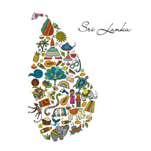Sri Lanka Travel, Art Map. Tribal Elements For Your Design