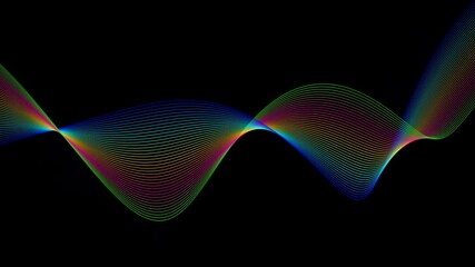 Blue green pink yellow color line wave animation on black background, Shape line wave animated, Background geometric line wave