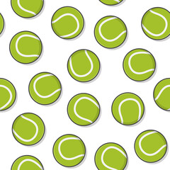 Wall Mural - Tennis Ball Seamless Pattern On A White Background. Tennis Icon Vector Illustration