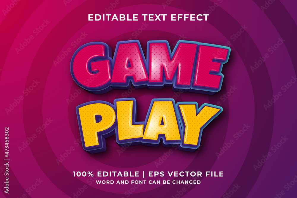 Editable text effect - Game Play 3d template style premium vector Stock ...