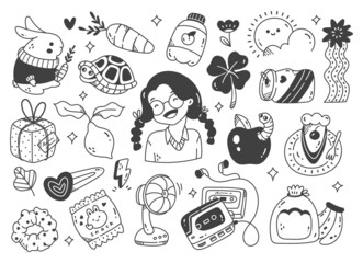 Sticker - Set of hand drawn kawaii doodle 