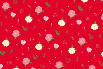 Wall Mural - seamless pattern with flowers and leaves for banners, cards, flyers, social media wallpapers, etc.