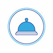 © Iryna - Filled outline Covered with a tray of food icon isolated on white background. Tray and lid sign. Restaurant cloche with lid. Vector