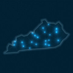 Poster - kentucky network map. abstract geometric map of the us state. digital connections and telecommunicat