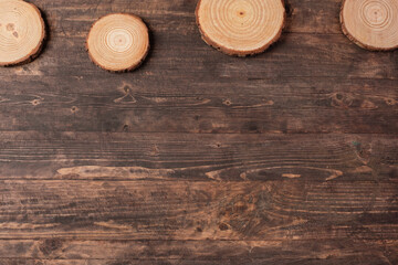 Poster - Christmas wood log plate on brown wooden table