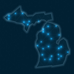 Poster - michigan network map. abstract geometric map of the us state. digital connections and telecommunicat