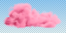 Realistic Pink Cloud Isolated On Transparent Background. Vector Fluffy Smoke In A Blue Sky.