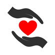 Heart between two hands icon. Vector illustration for logo charity, charitable organization, help and love symbol.