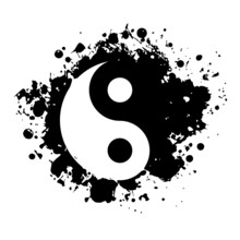 Yin Yang Symbol In The Form Of A Blot, Isolated. A Symbol Of Tranquility, Balance And Harmony