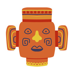 Sticker - Wooden Carved Aztec Mask as Mexican Symbol Vector Illustration