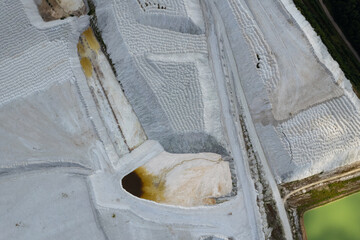 Aerial sunny view of phosphogypsum mountains in Kėdainiai city, industrial area, Lithuania