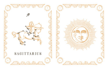 Sticker - Sagittarius zodiac symbol on old horoscope card.