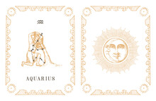 Aquarius Zodiac Symbol And Constellation, Old Card