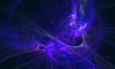 Wall Mural - Blue violet chaotic 3d substance in circular rotation in deep dark space. Digital electricity, flashes and charges in vortex of dynamic motion. Great as background, cover, print or element of design.