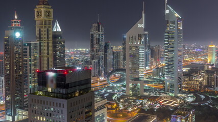 Sticker - Skyscrapers on Sheikh Zayed Road and DIFC all night timelapse in Dubai, UAE.