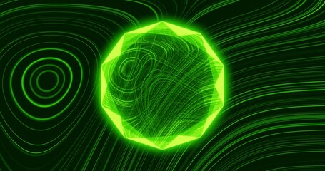 Poster - 3d render with a bright green hologram from the icosphere