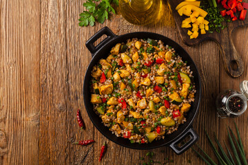 Wall Mural - Buckwheat with chicken and vegetables.