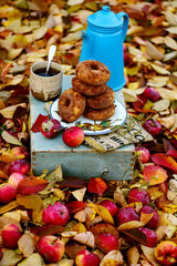Wall Mural - Apple cider donuts in the autumn garden