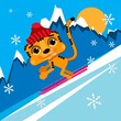 Illustration of a Tiger on Mountain Skiing