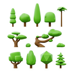 Cartoon trees set. 3D rendered illustration.